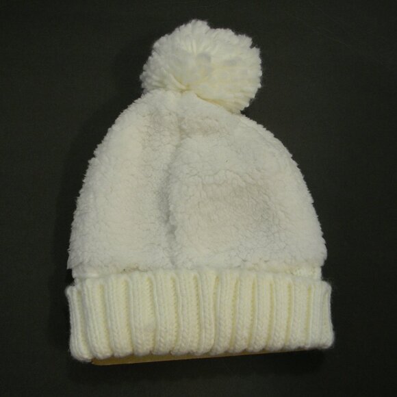 Marcus Adler Chunky Knit Pom Pom Hat Beanie Faux Sherpa White NWOT - Picture 2 of 2